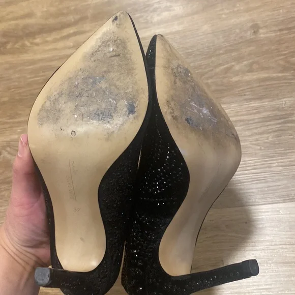 Zara Basic Black Velvet & Sparkle Pointed Toe Pumps - Picture 5 of 7